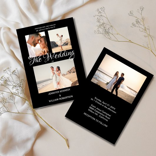 Moderne Zwarte Elegante Script Foto Klassieke Trou Kaart
