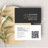 Moderne zwarte elegante scripttypografie QR-code Visitekaartje