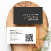 Moderne zwarte elegante scripttypografie QR-code Visitekaartje