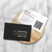 Moderne zwarte elegante scripttypografie QR-code Visitekaartje