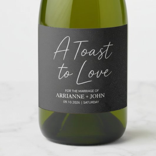 Moderne Zwarte Elegante Trouw Bruisende Wijnlabel Sparkling Wijnetiket