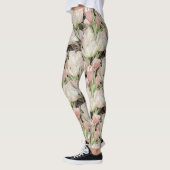 Moderne zwarte elegante tulpen met gouden patroon leggings (Links)