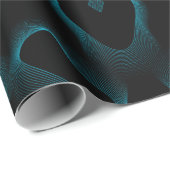 Moderne zwarte en blauwe Abstracte Wavy lijnen Cadeaupapier (Rol Hoek)