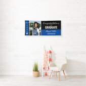 Moderne zwarte en blauwe felicitaties Afstuderen F Spandoek (Insitu)