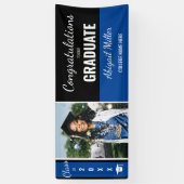 Moderne zwarte en blauwe felicitaties Afstuderen F Spandoek (Verticaal)