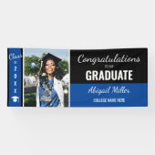 Moderne zwarte en blauwe felicitaties Afstuderen F Spandoek (Horizontaal)