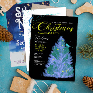 Moderne Zwarte En Blauwe Kerstboom Feest Kaart