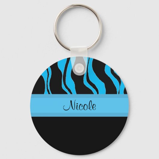 Moderne zwarte en blauwe zebra gepersonaliseerde s sleutelhanger (Voorkant)
