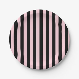 Moderne Zwarte en Blush Roze Gestreepte Afstudeer- Papieren Bordje