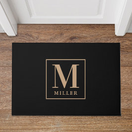 Moderne zwarte en bruine familienaam monogram deurmat