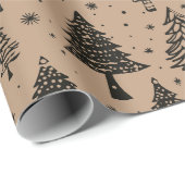 Moderne zwarte en crème kerstboom cadeaupapier (Rol Hoek)