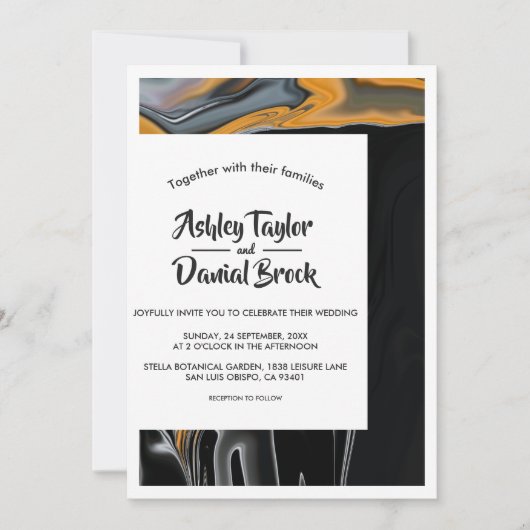 Moderne zwarte en gele Abstracte bruiloft in Bohem Kaart (Voorkant)
