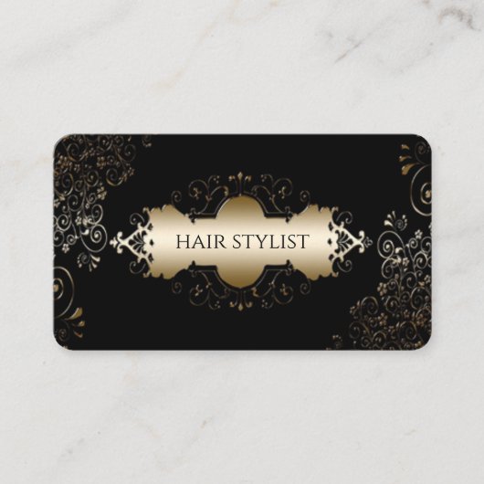 Moderne zwarte en gele chic hair stylist visitekaartje (Voorkant)