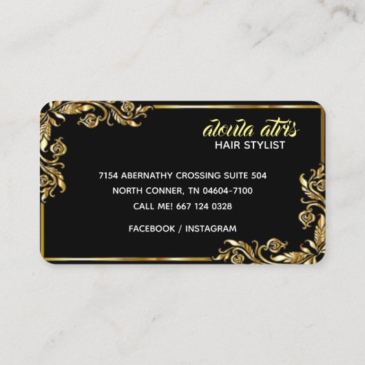Moderne zwarte en gele chic hair stylist visitekaartje (Achterkant)