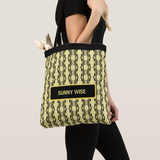 Moderne, zwarte en gele, ovale geometrische patron tote bag (Dichtbij)