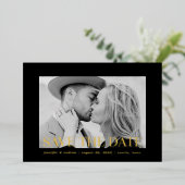 Moderne zwarte en goudbekleding foto Opslaan datum Folie Uitnodiging (Staand Voorkant)