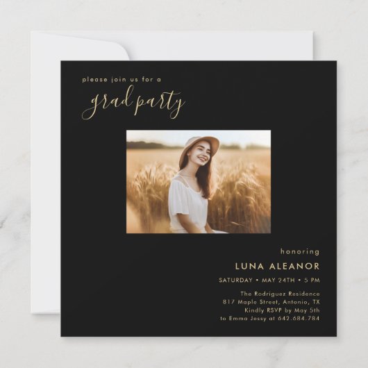 Moderne Zwarte en Gouden 4 Foto's Verjaardagsfeest Kaart (Achterkant)