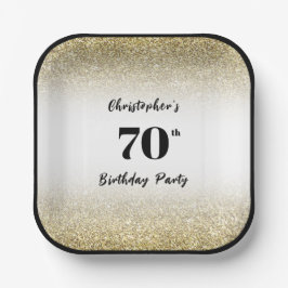 Moderne Zwarte en Gouden 70ste Verjaardag Feestbor Papieren Bordje