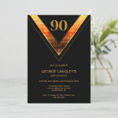 Moderne zwarte en gouden 90ste verjaardagsfeestje kaart (Staand voorkant)