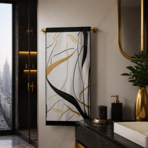 Moderne zwarte en gouden abstracte lijn badhanddoe badhanddoek