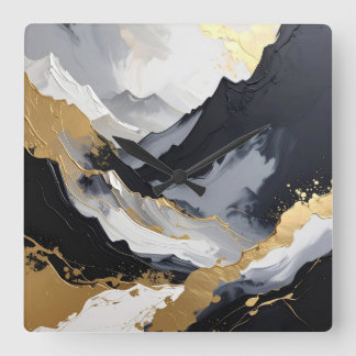 Moderne Zwarte en Gouden Abstracte Luxe Acryl Vierkante Klok