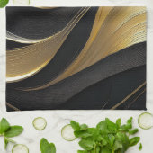 Moderne Zwarte en Gouden Abstracte Luxe- Theedoek (Gevouwen)