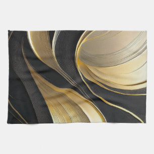 Moderne Zwarte en Gouden Abstracte Luxe- Theedoek
