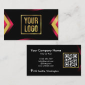 Moderne zwarte en gouden achtergrond met QR-code Visitekaartje (Voorkant / Achterkant)