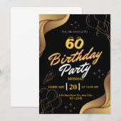 Moderne Zwarte en Gouden ballon uitnodiging verjaa (Voorkant / Achterkant)