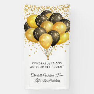 Moderne zwarte en gouden ballonnen Confetti pensio Spandoek
