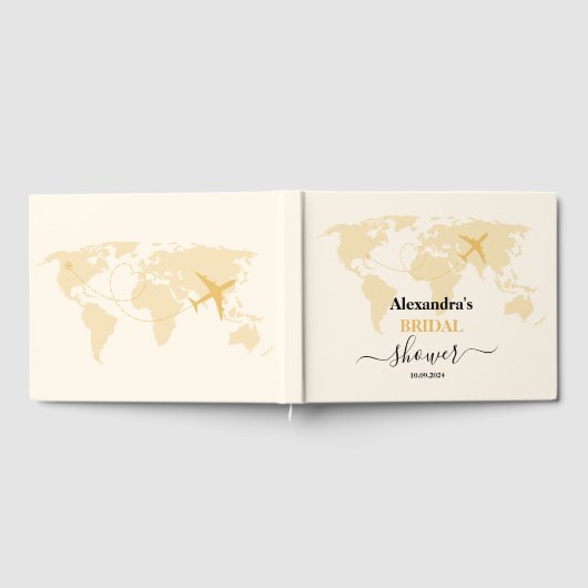 Moderne Zwarte en Gouden Bestemming Pas Huwelijk Gastenboek (Volledig)