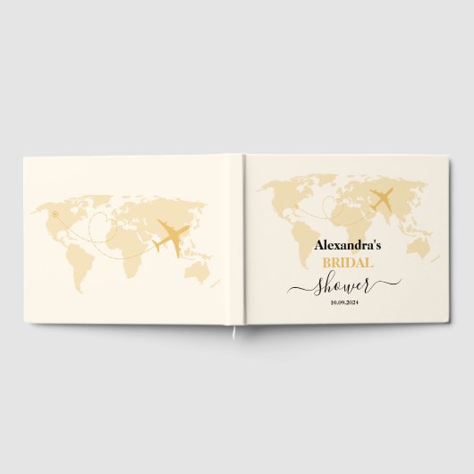 Moderne Zwarte en Gouden Bestemming Paspoort Bruid Gastenboek (Volledig)