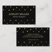 Moderne zwarte en gouden blad Polka Dots Visitekaartje (Voorkant / Achterkant)