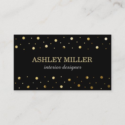 Moderne zwarte en gouden blad Polka Dots Visitekaartje (Voorkant)