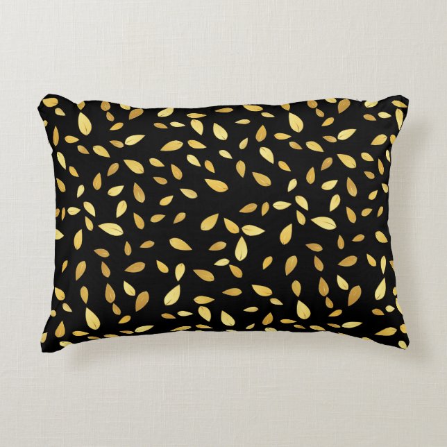 Moderne zwarte en gouden bladeren, geïllustreerd p accent kussen (Voorkant)