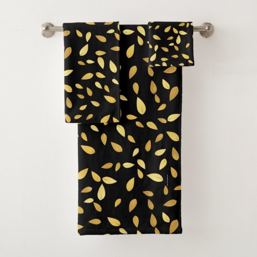 Moderne zwarte en gouden bladeren, geïllustreerd p bad handdoek (Insitu)