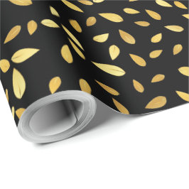 Moderne zwarte en gouden bladeren, geïllustreerd p cadeaupapier