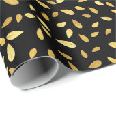Moderne zwarte en gouden bladeren, geïllustreerd p cadeaupapier (Rol Hoek)