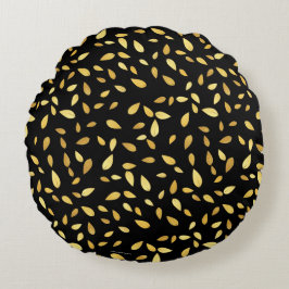 Moderne zwarte en gouden bladeren, geïllustreerd p rond kussen