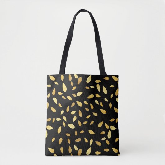 Moderne zwarte en gouden bladeren, geïllustreerd p tote bag (Voorkant)