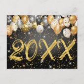 Moderne zwarte en gouden Confetti ballonnen oudeja Feestdagenkaart (Voorkant)