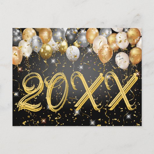 Moderne zwarte en gouden Confetti ballonnen oudeja Feestdagenkaart (Voorkant)