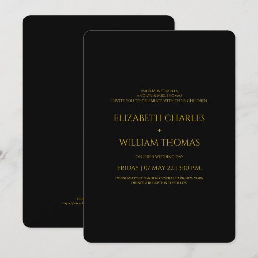 Moderne zwarte en gouden eenvoudige bruiloft kaart (Voorkant / Achterkant)