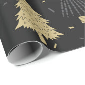 Moderne zwarte en gouden elegante kerstboomstructu cadeaupapier (Rol Hoek)