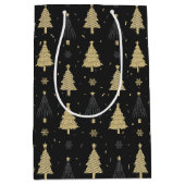 Moderne zwarte en gouden elegante kerstboomstructu medium cadeauzakje (Voorkant)