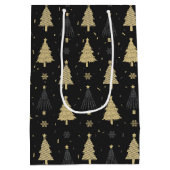 Moderne zwarte en gouden elegante kerstboomstructu medium cadeauzakje (Achterkant)