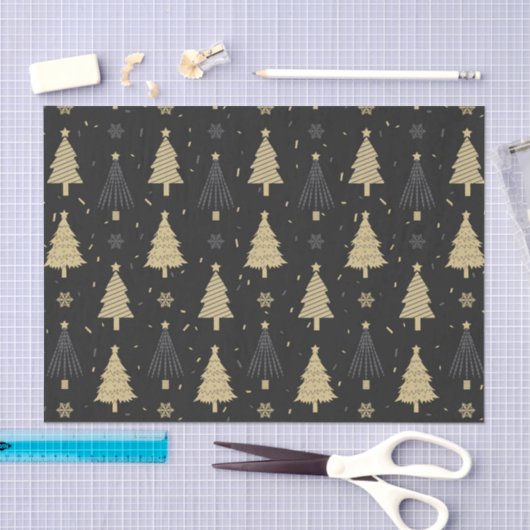 Moderne zwarte en gouden elegante kerstboomstructu tissuepapier (Craft)