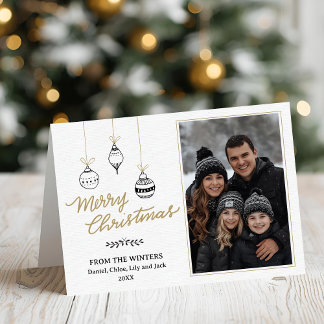 Moderne Zwarte en Gouden Familiefoto Feestdagen Kaart