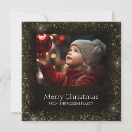 Moderne zwarte en gouden faux glitter fotokaart feestdagenkaart