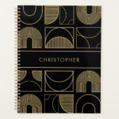 Moderne Zwarte en Gouden Geometrische Aangepaste N Planner (Voorkant)